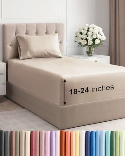 Extra Deep Twin Sheet Set - 3 Piece Breathable & Cooling Bed Sheets - Wheat