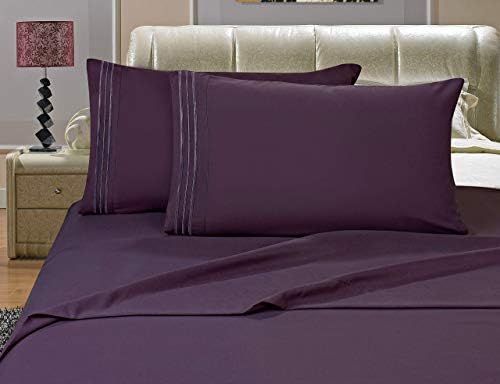 Elegant Comfort Luxurious Bed Sheets Set on Amazon 1500 Premier Wrinkle,Fade and Stain Resistant 4-Piece Bed Sheet Set, Deep Pocket, Twin/Twin XL Purple