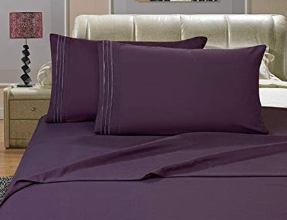 Elegant Comfort Luxurious Bed Sheets Set on Amazon 1500 Premier Wrinkle,Fade and Stain Resistant 4-Piece Bed Sheet Set, Deep Pocket, Twin/Twin XL Purple