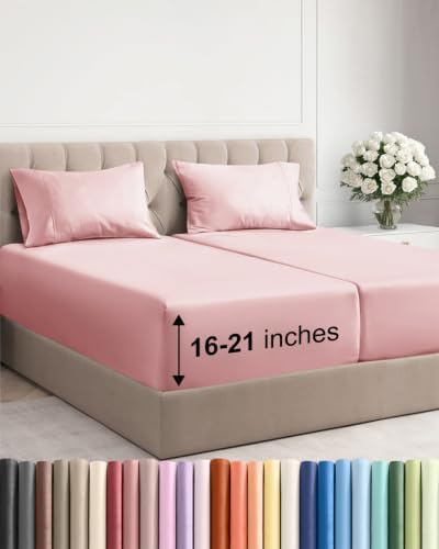 Extra Deep Pocket Split King Sheet Set - Breathable & Cooling - Baby Pink