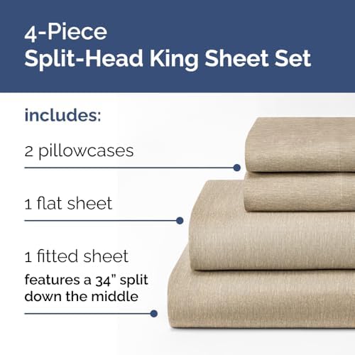 Flex Top Split Head King 4 Piece Sheet Set - Ultra-Soft - Heathered Beige