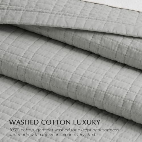 EverGrace 100% Cotton Modern Grid Stitch Quilt Set, King Size, Drizzle Gray