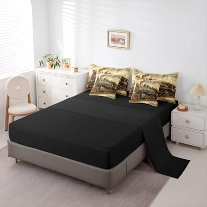 Erosebridal 7 Pieces Vintage Steam Train Bed in A Bag Twin Retro Train Comforter Set with Sheets Transportation Vehicle Bedding Set for Kids Boys Teens Men Steampunk Industrial Aesthetic Bed Sets