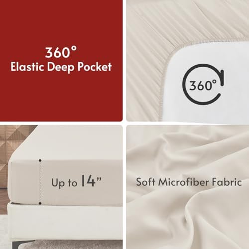 MUXHOMO 7 Pieces Oversized King Comforter Set, Reversible Bed in a Bag Oversized King Size, All Season Bedding Set with Comforter, Flat Sheet, Fitted Sheet, Pillowcases & Shams, Light Grey & Beige