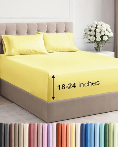 Extra Deep Cal King Sheet Set - 4 Piece Breathable Cooling Sheets - Yellow