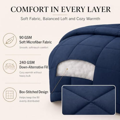 CozyLux Oversized King Comforter Set Navy Blue - 7 Pieces Bed in a Bag