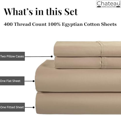 Queen Sheet Set, 400 Thread Count Cotton Sheets Queen Size bed Set - Taupe