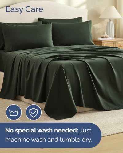 Queen 6 Piece Bed Sheet Set - Breathable & Cooling Sheets - Forest Green