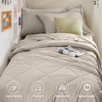 HEVUMYI 5-Piece Twin Comforter Set, Linen Bed in a Bag