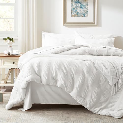 Queen Comforter Set 7 Piece, White Bed in a Bag Queen Size Bedding Sets