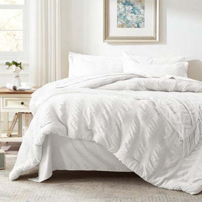 Queen Comforter Set 7 Piece, White Bed in a Bag Queen Size Bedding Sets