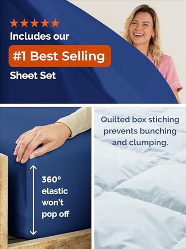King Comforter Set - Navy Blue/Sky Blue Bedding, All Seasons - 3 Piece Set