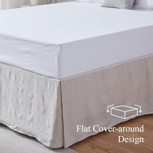 FALUCA 14-Inch 100% Linen Bed Skirt with Classic Tailored Drop Natural French Flax Dust Ruffle Cozy Soft Breathable Farmhouse Bedding (14" Queen, Linen)