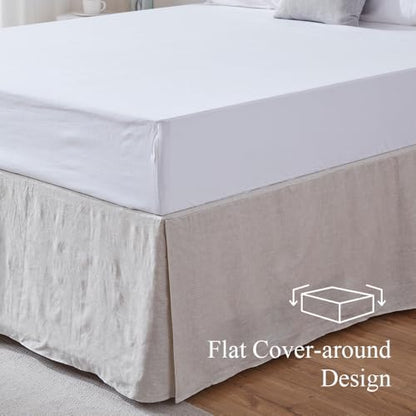 FALUCA 14-Inch 100% Linen Bed Skirt with Classic Tailored Drop Natural French Flax Dust Ruffle Cozy Soft Breathable Farmhouse Bedding (14" King, Linen)