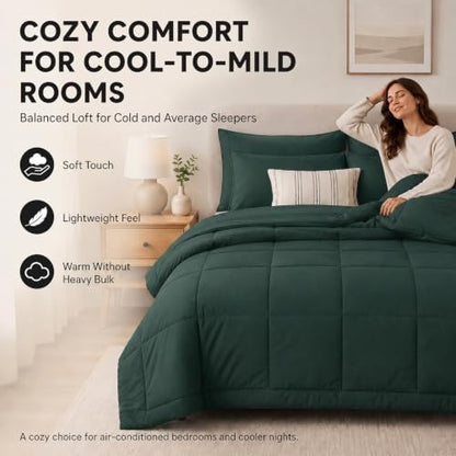 CozyLux King Size Comforter Set Forest Green - 7 Pieces Bed in a Bag
