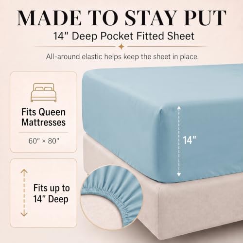 CozyLux Queen Comforter Set Light Blue, 7 Pieces Bed in a Bag