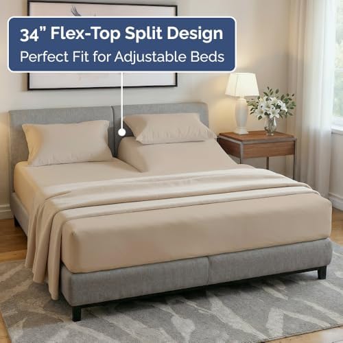 Flex Top Split Head King 4 Piece Sheet Set - Ultra-Soft, Breathable - Cream