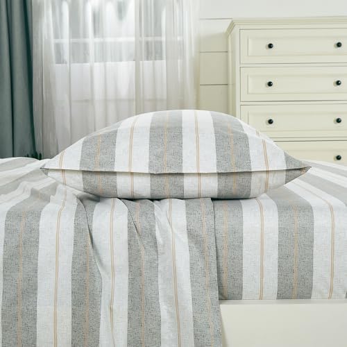 Chezmoi Collection 3-Piece Lodge Textured Striped Sheet Set Twin - Multicolor Gray Tan Stripe Printed Brushed Microfiber Lightweight Breathable Deep Pocket Bed Sheets