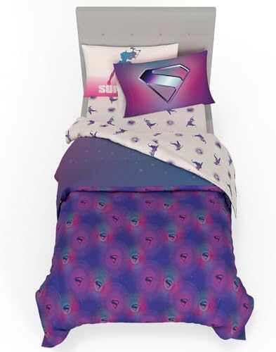 Supergirl Movie Bedding Set, Twin Size, 4-Piece Super Soft Cozy Reversible Comforter & Sheet Set (Officially Licensed Product) by Franco