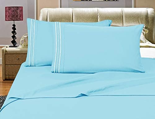Elegant Comfort Luxurious Bed Sheets Set on Amazon 1500 Premier Wrinkle,Fade and Stain Resistant 4-Piece Bed Sheet Set, Deep Pocket, King Aqua Blue