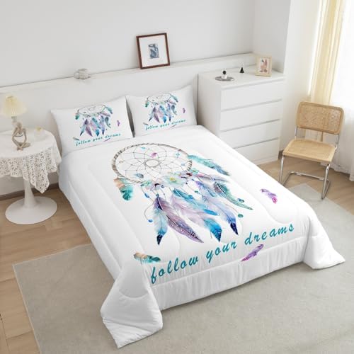 Feelyou Dreamcatcher Comforter Set Boho Dream Catcher Bedding Set for Kids Boys Girls Teens Decor Indian Hippie Feather Print Comforter Native American Duvet Set 3Pcs King Size
