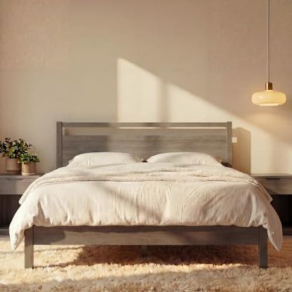 LIFEMENT Queen Bed Frame with Headboard Signature Wood Platform, Noise Free, Under Bed Storage, No Box Spring Needed, Easy Assembly, Gray