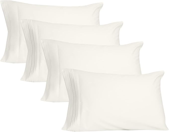 YIYEA California King Pillow Cases Set of 4, Ultra Soft 1800TC Hotel Quality Double Brushed Microfiber Embroidered Pillowcases, Envelope Closure, Fade Resistant (20"x40", Ivory)
