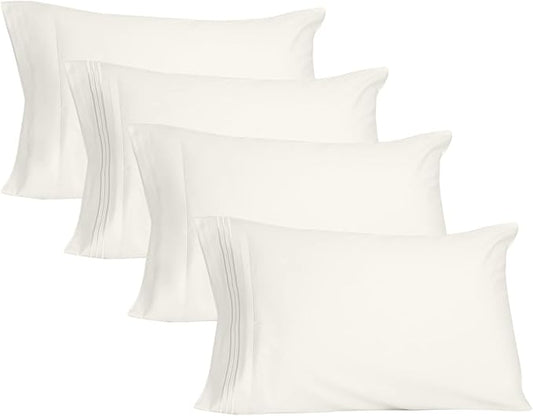 YIYEA California King Pillow Cases Set of 4, Ultra Soft 1800TC Hotel Quality Double Brushed Microfiber Embroidered Pillowcases, Envelope Closure, Fade Resistant (20"x40", Ivory)