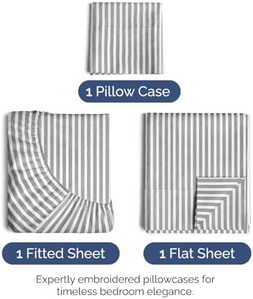 Twin Size 3 Piece Sheet Set - Ultra Soft & Cooling Sheets - Grey Stripes 1