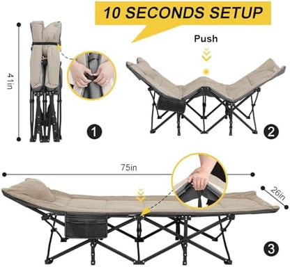ATORPOK Folding Camping Cot for Adults with Cushion and Pillow
