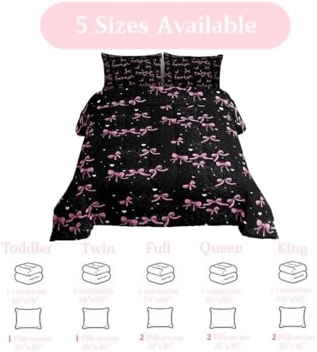 jejeloiu Pink Bow Comforter Set Full Size Bedding Set for Kids Boys Girls