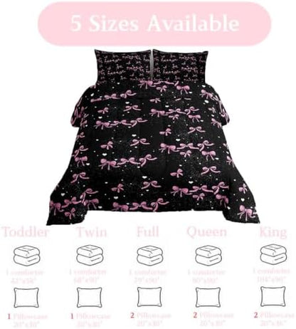 jejeloiu Pink Bow Comforter Set Full Size Bedding Set for Kids Boys Girls