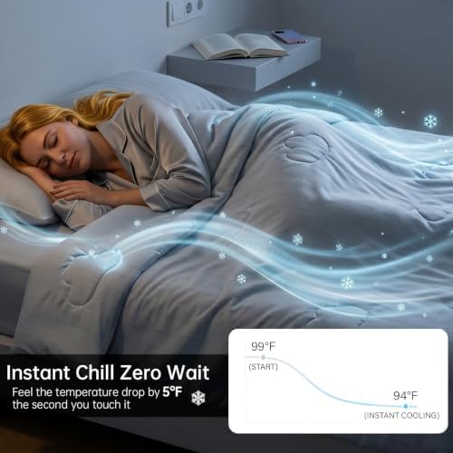 Dual-Sided Cooling Comforter, Blue/White (Gray, Queen)