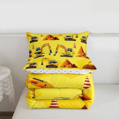 Erosebridal Boys Construction King Bedding Set, Excavator Comforter Set for Kids Men Boys Room Decor, Yellow Vehicle Comforter, Equipment Trucks Quilt with 2 Pillowcases, 3 Pcs, Lightweight