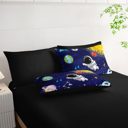 AILONEN Kids Cartoon Astronaut Comforter Sets Twin Size,Cute Astronaut Rockets Bedding Set Bed in a Bag for Boys Teens,Outer Space Comforter & Fitted Sheet + Flat Sheet & 2 Pillowcases,2 Pillow Shams