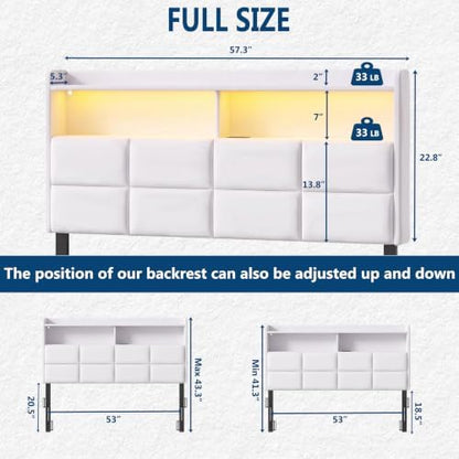 Garvee Full Size Headboard Only with 2-Tier Storage,Charging Station,White