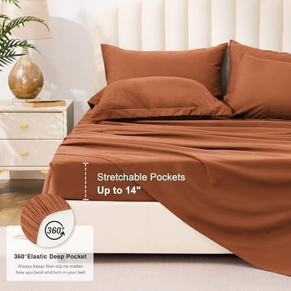 Love's cabin King Size Comforter Set Burnt Orange, 7 Pieces King Bed in a Bag, All Season Bedding Sets with 1 Comforter, 1 Flat Sheet, 1 Fitted Sheet, 2 Pillowcase and 2 Pillow Sham