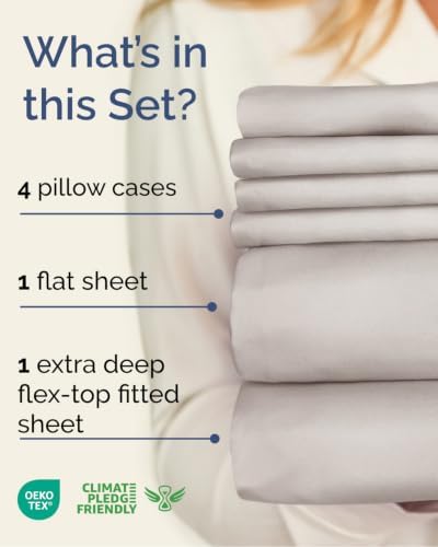 Extra Deep Flex Top Split Head King Sheet Set - 6pc Sheets - Light Grey