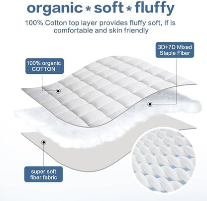 LEISURE TOWN Cotton King Mattress Pad Fitted Quilted Mattress Cover,White
