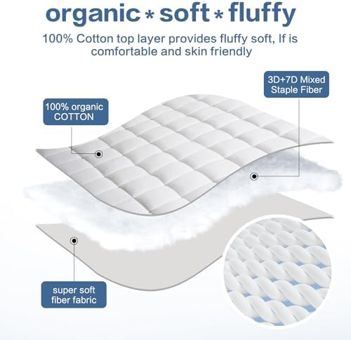 LEISURE TOWN Cotton Queen Mattress Pad Fitted Quilted Mattress Cover,White