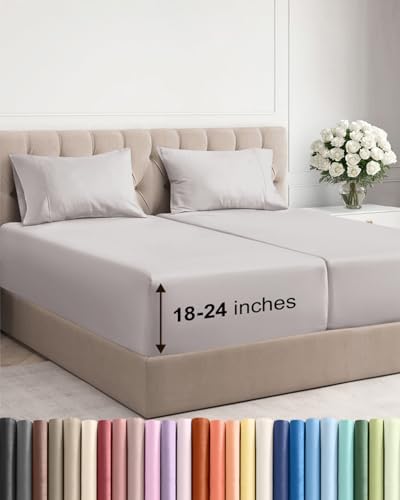 Extra Deep Split King Sheet Set - 5 Piece Breathable Cooling - Light Grey