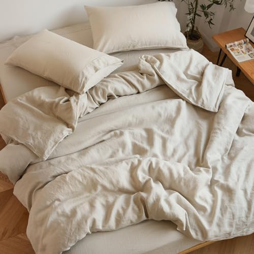 Sijo Stone Washed Organic French Linen Bed Sheet Set, GOTS Certified Organic, Best Cooling Linen Sheet Award by Sleep Foundation, 3 Piece - 2 Pillowcases and 1 Fitted Sheet (Classic, Cal King)
