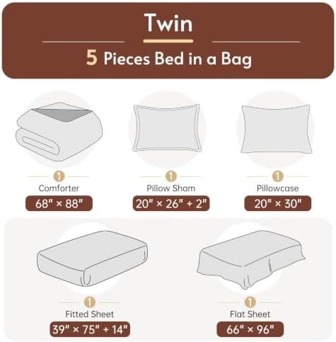 Twin Comforter Set with Sheets - 5 Pieces Bed in a Bag Orange Bedding Sets