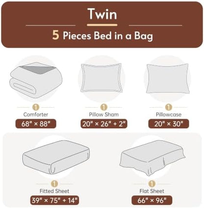 Twin Comforter Set with Sheets - 5 Pieces Bed in a Bag Orange Bedding Sets