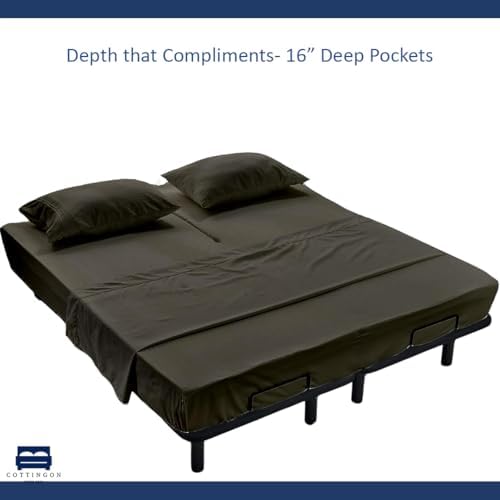 4 Piece Flex Head King Sheet Set 34" Top, 100% Egyptian Cotton, Dark Grey