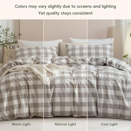 JIYUAN King Washed Cotton Duvet Cover Set, 3-Piece, Buffalo Check