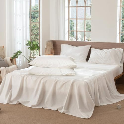 MooMee Sheet Set 100% Washed Cotton Linen-Like Extra Deep Pocket King