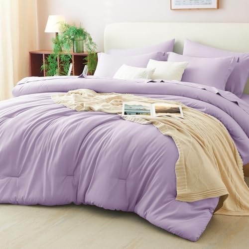 CozyLux King Size Comforter Set Lavender, 7 Pieces Bed in a Bag