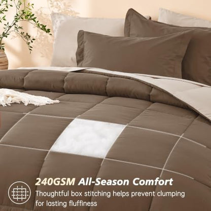 Full Comforter Set with Sheets - 7 Pieces Bed in a Bag Brown Bedding Sets