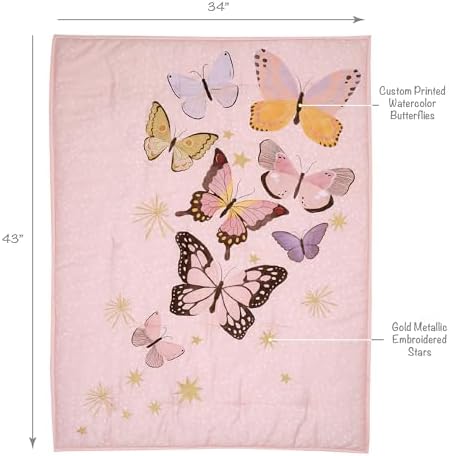 Lambs & Ivy Butterfly Dreams Pink/Gold 3-Piece Nursery Baby Crib Bedding Set